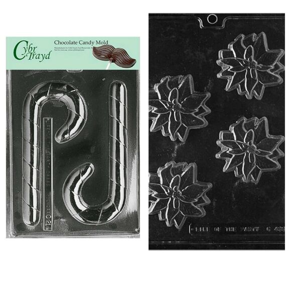 Cybrtrayd Christmas Candy Cane Poinsettia Molds Mdk25G-c433 Mdk50c-c021 - Picture 1 of 7
